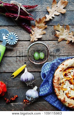 Vegetable ragout , vegetable casserole with tomato, food close up. Vegetable ragout on wood table, c