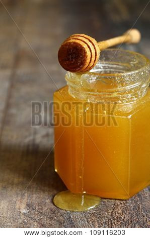 Honey In A Glass Jar.
