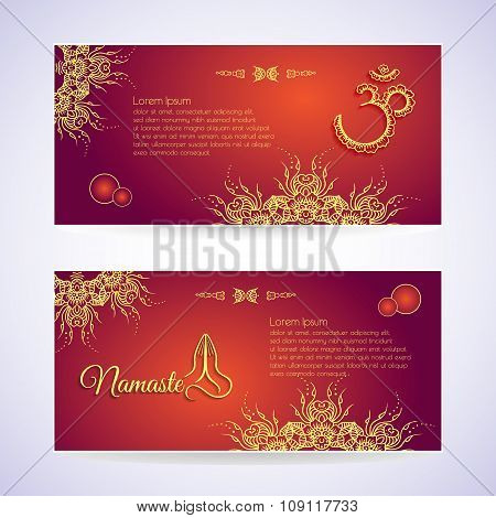 Website Template Yoga card with floral henna mehendi design Om Aum Namaste yoga studio or for a busi