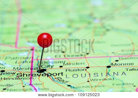 Shreveport pinned on a map of USA