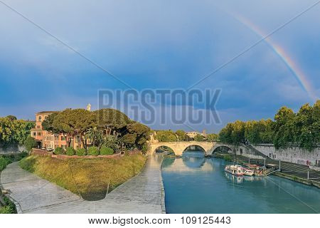 Tiber Island and Pons Cestius bridge in Rome