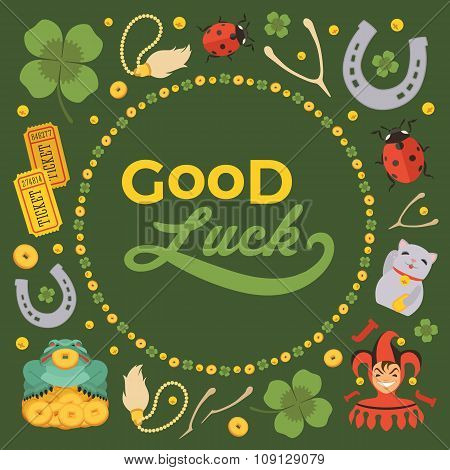 Vector decorating design made of Lucky Charms, and the words Good Luck