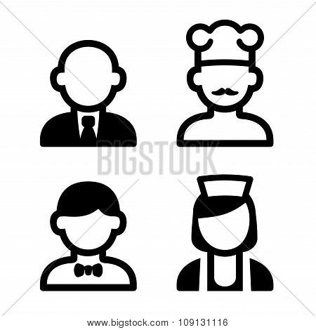 Hotel and Restaurant Staff Icons Set. Vector