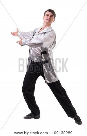 Young and stylish modern ballet dancer, isolated on white. Full body.