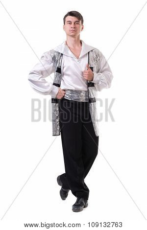 Young and stylish modern ballet dancer, isolated on white. Full body.