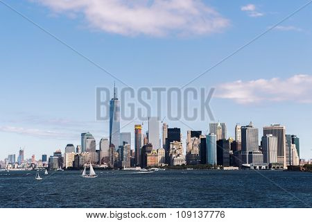 Skyline Of New York City Manhattan Over Hudson River.