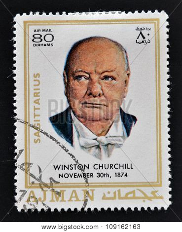 AJMAN - CIRCA 1970: A stamp printed in Ajman shows Winston Churchill circa 1970