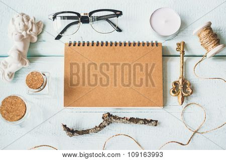 Cute Vintage Christmas New Year Gifts Mockup On Wooden Background.