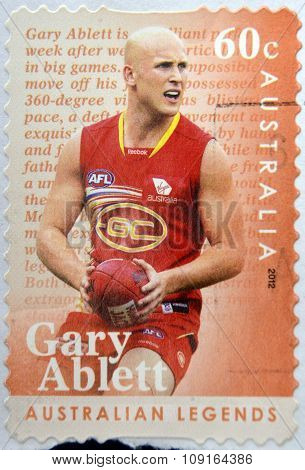 AUSTRALIA - CIRCA 2012: A stamp printed in Australia shows Gary Ablett australian legends circa 2012