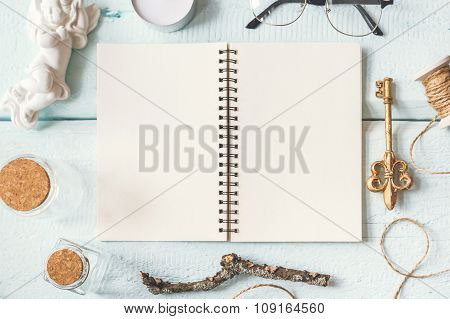 Cute Vintage Christmas New Year Gifts Mockup On Wooden Background.