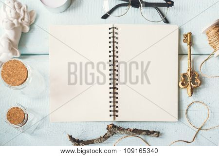Cute Vintage Christmas New Year Gifts Mockup On Wooden Background.