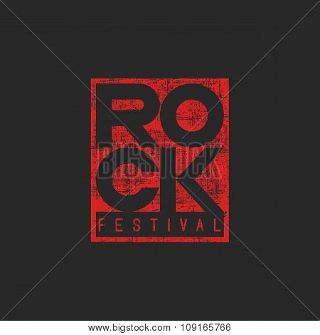 Word Rock Poster, Musical Grunge Mockup T-shirt Print, Emblem  Ticket Template