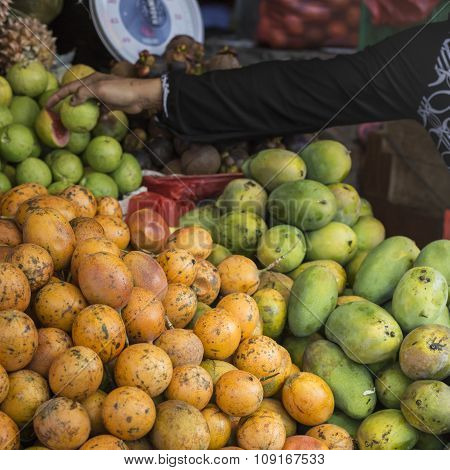 Open Air Fruit Market In The Village In Bali, Indonesia.