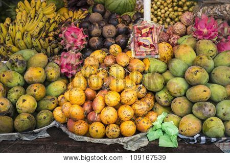 Open Air Fruit Market In The Village In Bali, Indonesia.