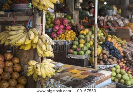 Open Air Fruit Market In The Village In Bali, Indonesia.