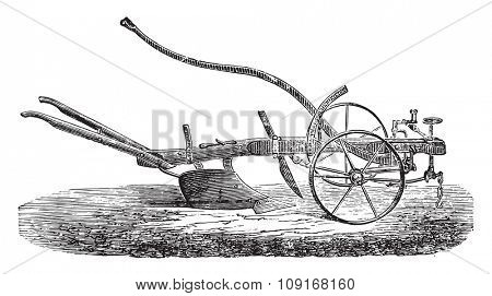 Single furrow, Dombasle, vintage engraved illustration. Industrial encyclopedia E.-O. Lami - 1875.