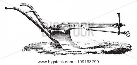 Age wooden plow to Eckert, vintage engraved illustration. Industrial encyclopedia E.-O. Lami - 1875. 
