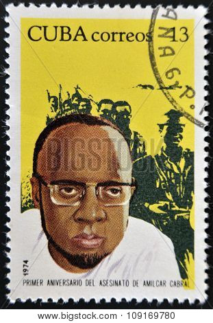 CUBA - CIRCA 1974: A stamp printed in Cuba shows portrait of Amilcar Cabral