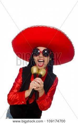 Mexican woman in funny concept on white