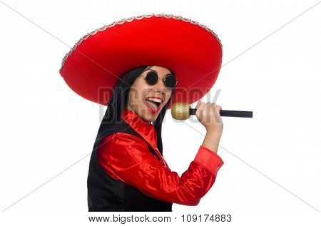 Mexican woman in funny concept on white