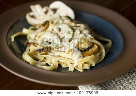 Fancy Organic Fetuccine Pasta With Creamy Alfredo Mushroom Sauce