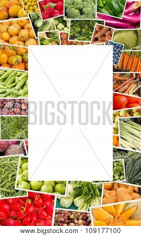 Variety of popular farmers market fruits and vegetables in produce collage imagery