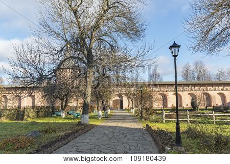 Suzdal, Russia -06.11.2015. Square in front of St. Euthymius monastery at Suzdal was built 16th cent