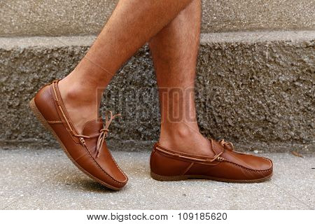 Fashion Leather And Brown Moccasins Shoes