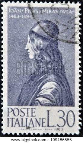 ITALY - CIRCA 1963: stamp printed in Italy shows Count Giovanni Pico della Mirandola circa 1963