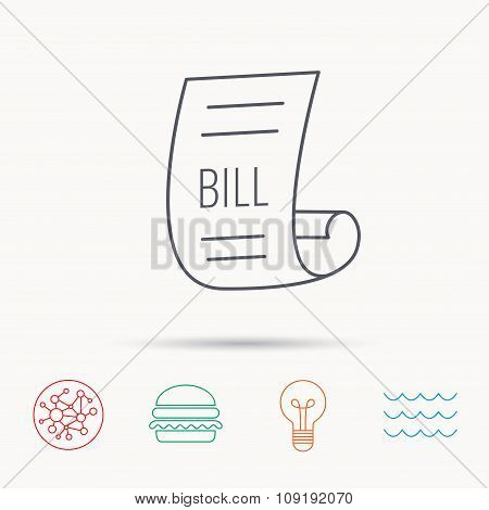 Bill icon. Pay document sign.