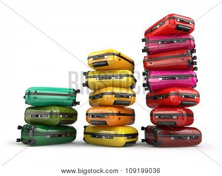 Heap of baggage.Travel or tourism development concept. Grouth of amount of transportations. 3d