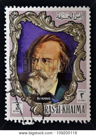 RAS AL-KHAIMAH - CIRCA 1970: a stamp printed in the Ras al-Khaimah shows Johannes Brahms circa 1970