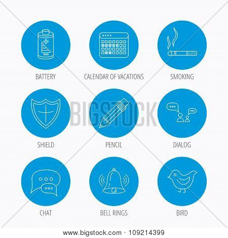 Battery, pencil and protection shield icons.