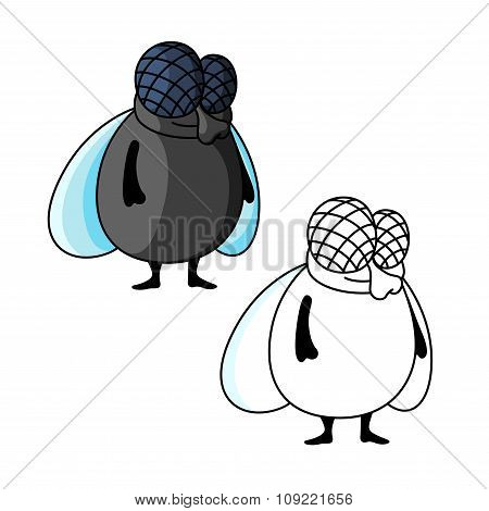 Shy smiling fat fly cartoon character