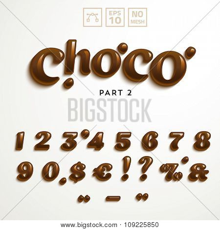 Vector numbers and symbols made of chocolate. Additional set for the Choco Font style.