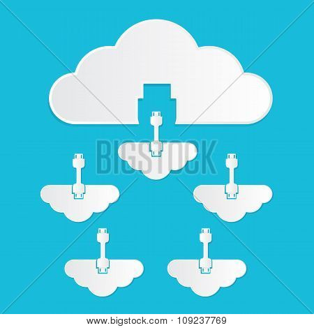Vector Illustration Of Cloud Computing Service Concept Private Cloud To Public Colud Paper Cut Style