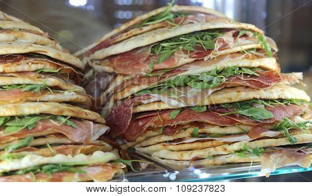 Piadina Stuffed For Sale In The Restaurant In Central Italy