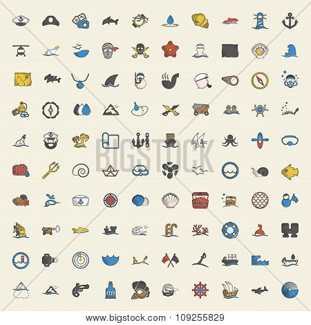 Sea 100 Icons Universal Set For Web And Mobile Flat