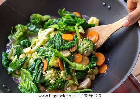 People Cooking Healthy Vegetarian Chinese Food Capcay