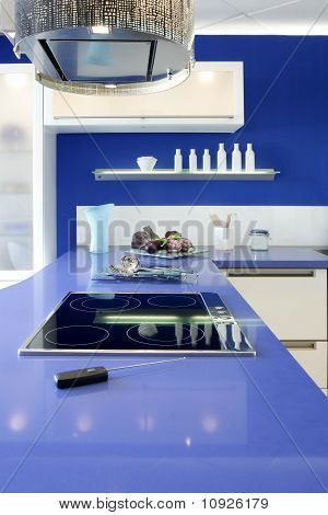 Blå hvid køkken moderne interiør Design hus