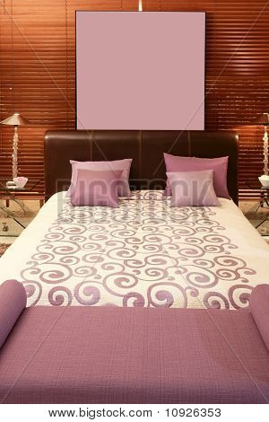 Purple Bedroom Bed Warm Wood Sunblind
