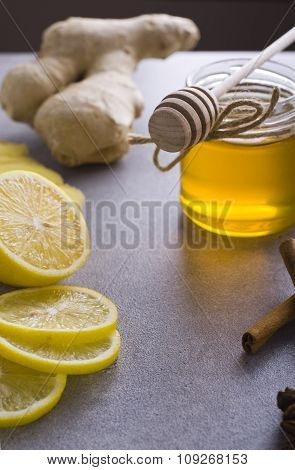 Jar of honey with spices