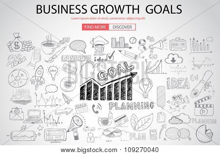 Business Growth Goals concet with Doodle design style :finding solution, brainstorming, creative thinking. Modern style illustration for web banners, brochure and flyers.