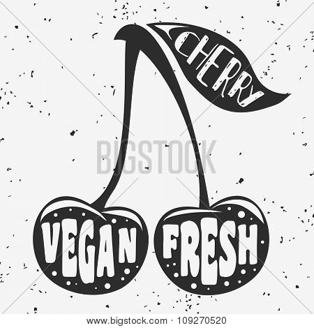 Vegan Typographic Print With Cherry.