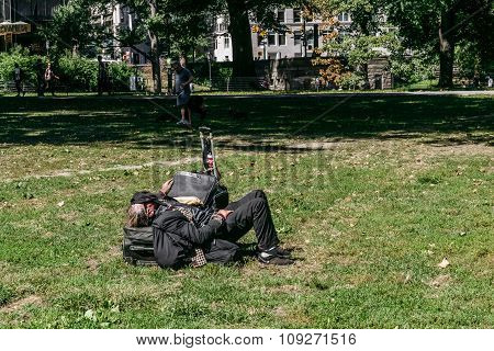 Homeless Man In Central Park In New York