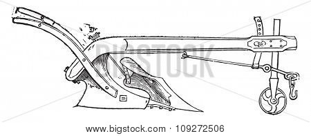 Plow turns ear of Mr. Beaumont, vintage engraved illustration. Industrial encyclopedia E.-O. Lami - 1875.
