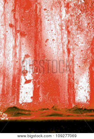 Red water fountain. Blood abstract concept