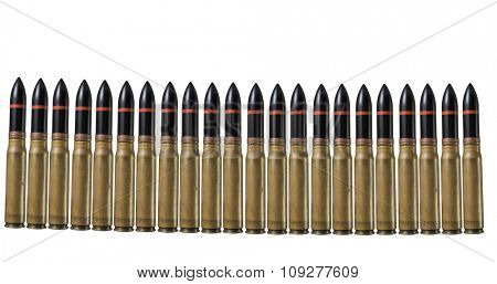 Many machinegun bullets in pistol bullet formation. War concept