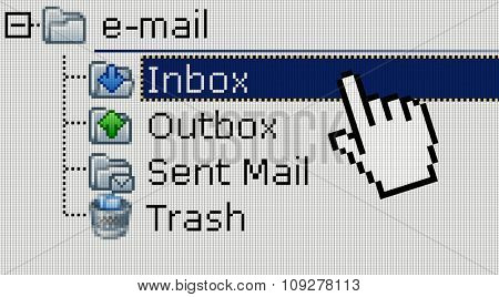Email client inbox folder closeup. Email communication concept