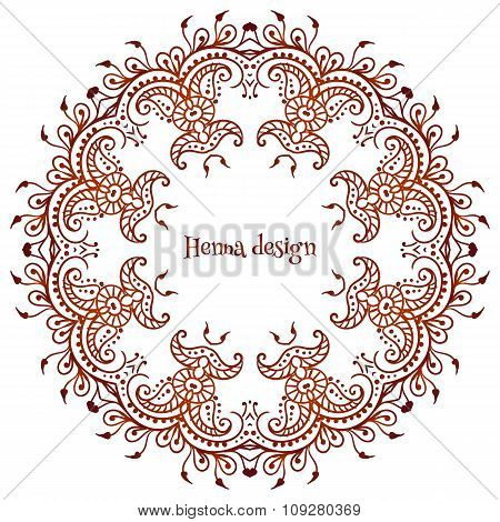 Circular floral ornament Mehndi Henna Tattoo Mandala, Yantra brown. Vintage vector banner frame card
